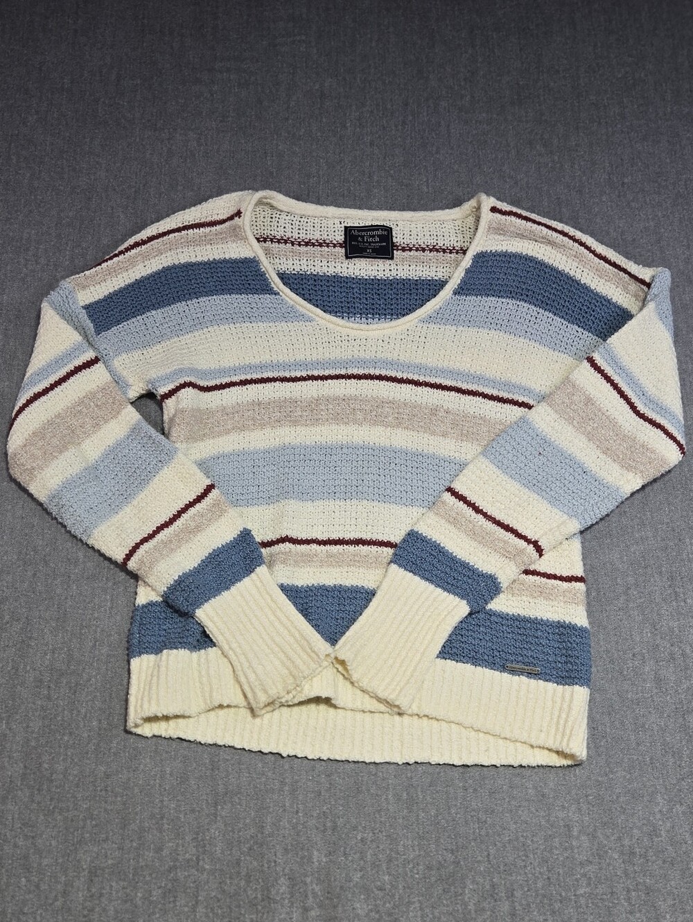 ​Abercrombie & Fitch Womens Striped Knit Scoop Neck Sweater Cream Blue Beige XS
